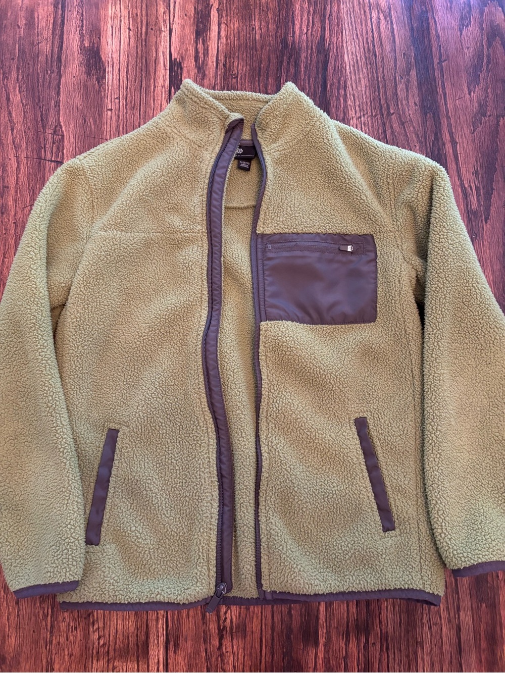 Olive Green Sherpa Fleece Jacket with Chest Pocket